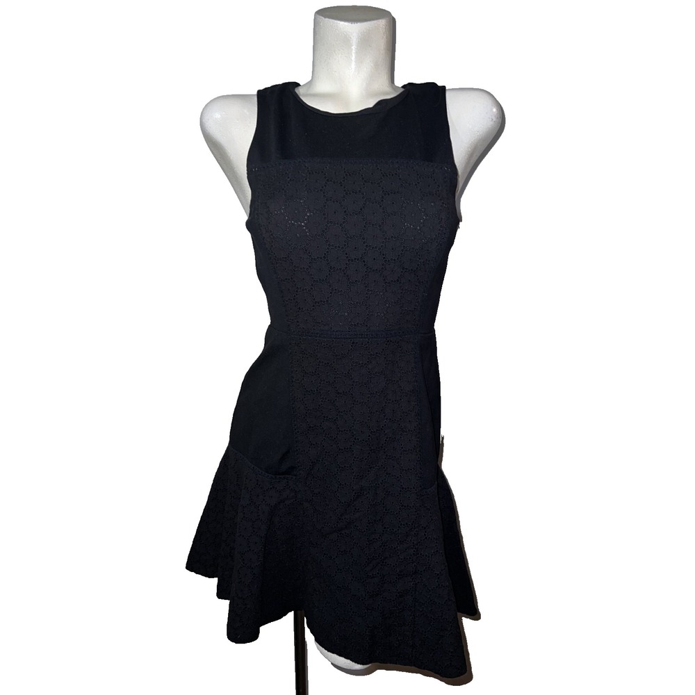J.Crew Collection Black Eyelet Lace Mixed Media Fitβ and Flare Dress Petite 6